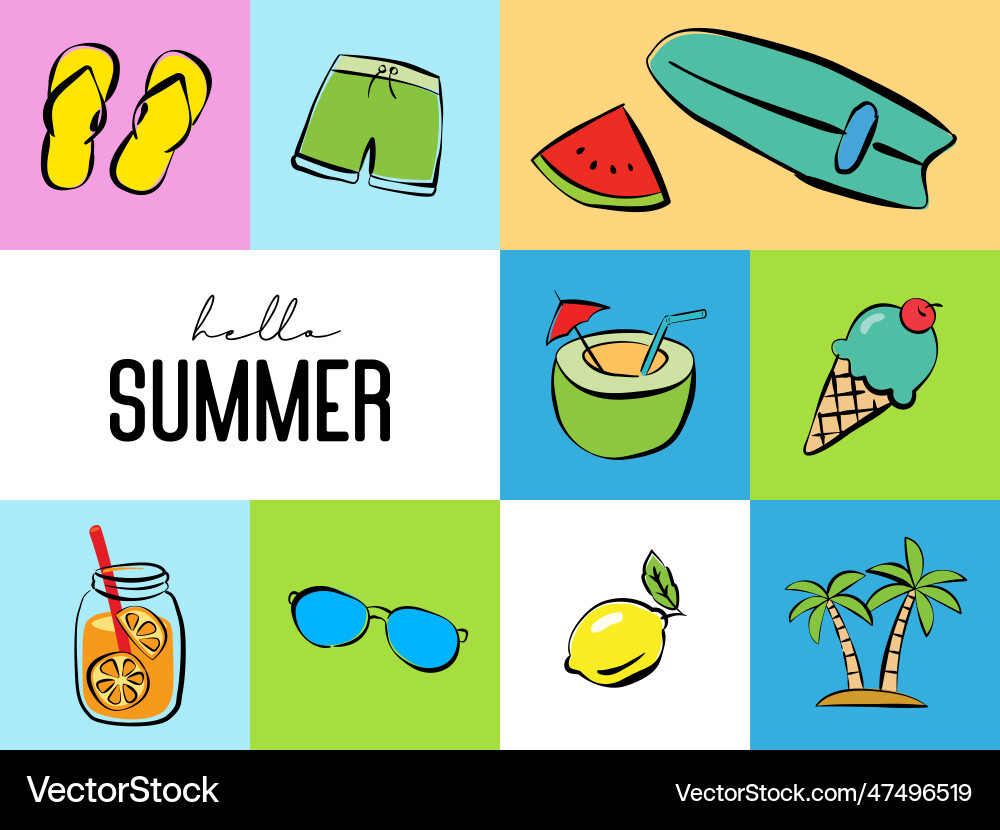 Hello summer with object element decoration Hello summer with object element decoration vector image