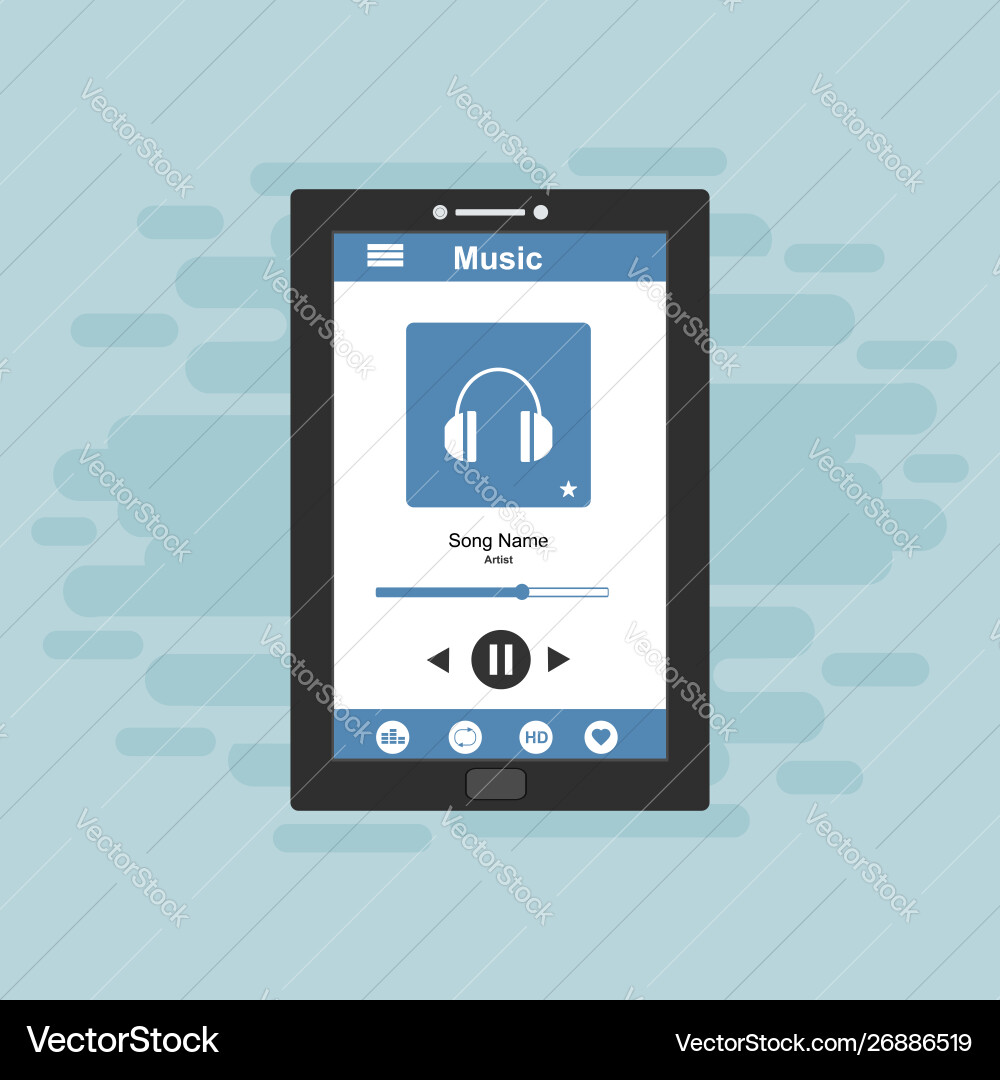 Media player application app template with flat Media player application app template with flat vector image