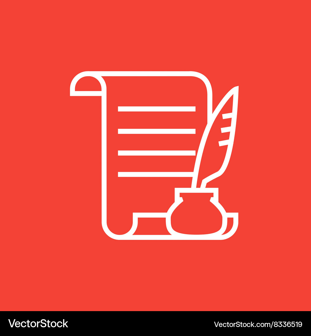 Paper scroll with feather pen line icon Vector Image