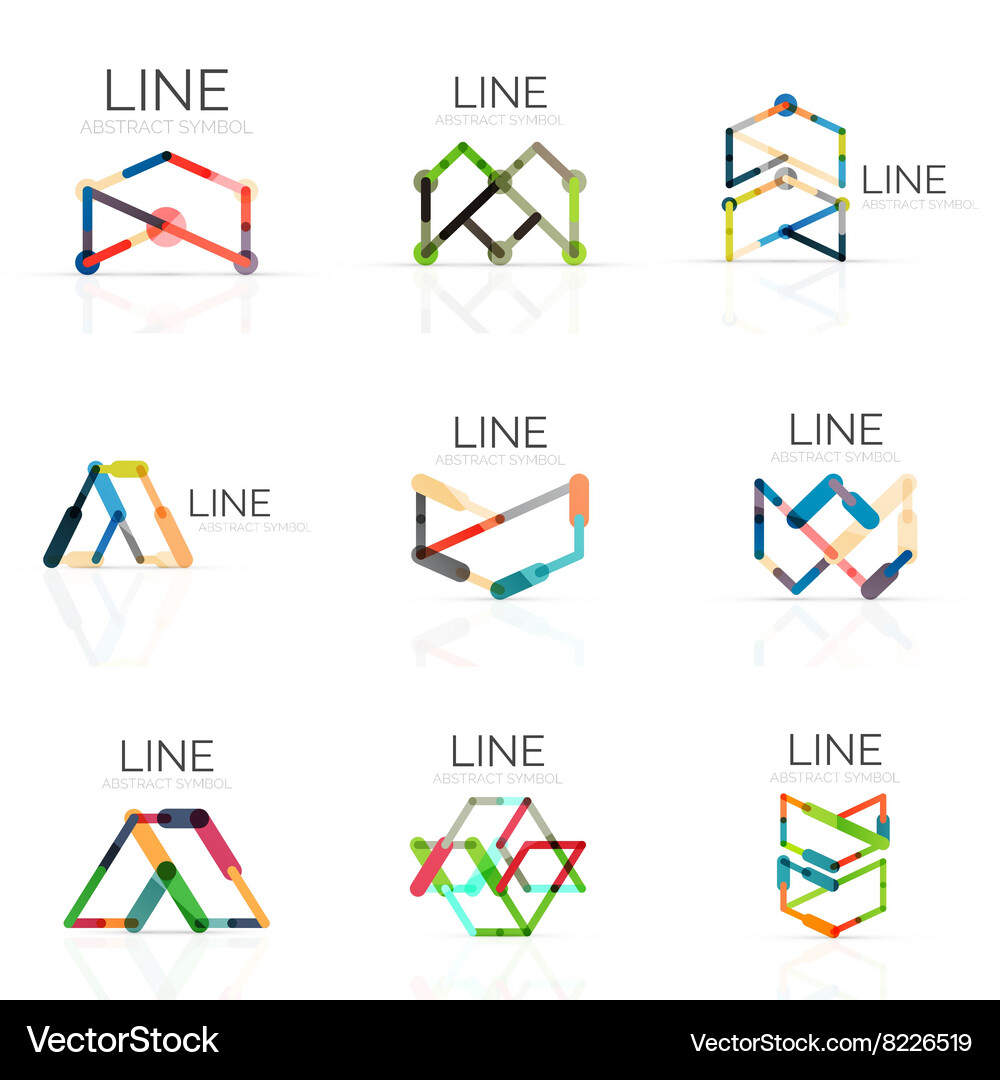 Set of linear abstract logos connected Vector Image