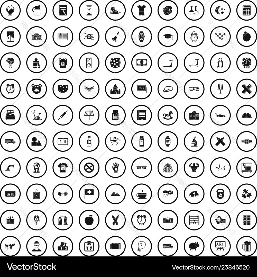 100 alarm clock icons set simple style vector image