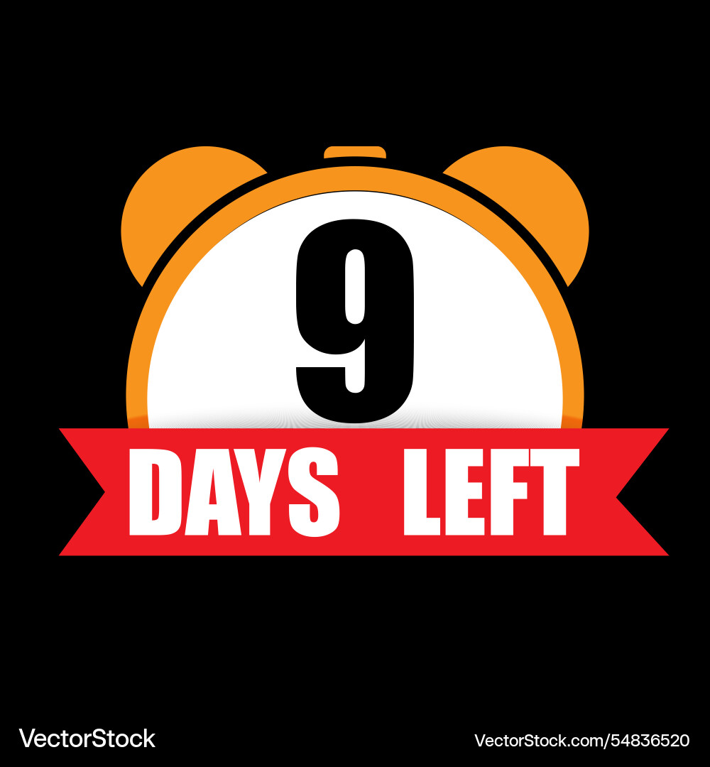 9 days left text countdown number nine red ribbon 9 days left text countdown number nine red ribbon vector image