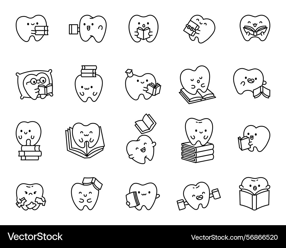 Adorable tooth character set showing smiling Vector Image