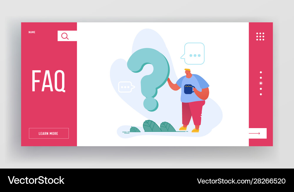 Mann mit faq service website Landing-Seite Mann mit faq service website Landing-Seite vektorbild