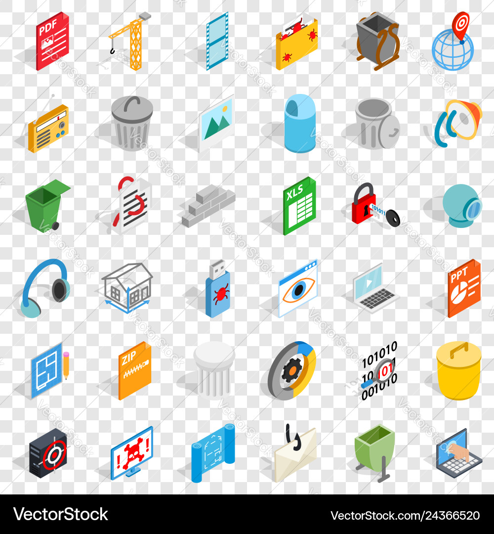 Working computer icons set isometric style Working computer icons set isometric style vector image
