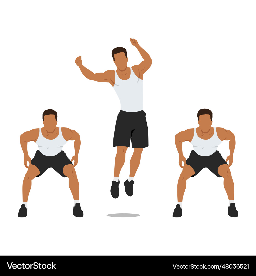 Man doing side to jump squat exercise Man doing side to jump squat exercise Vector Image