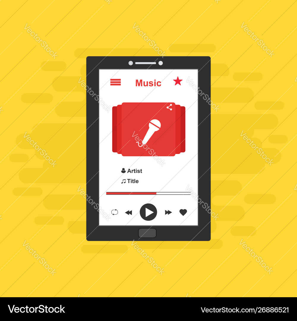 Media player application app template with flat vector image