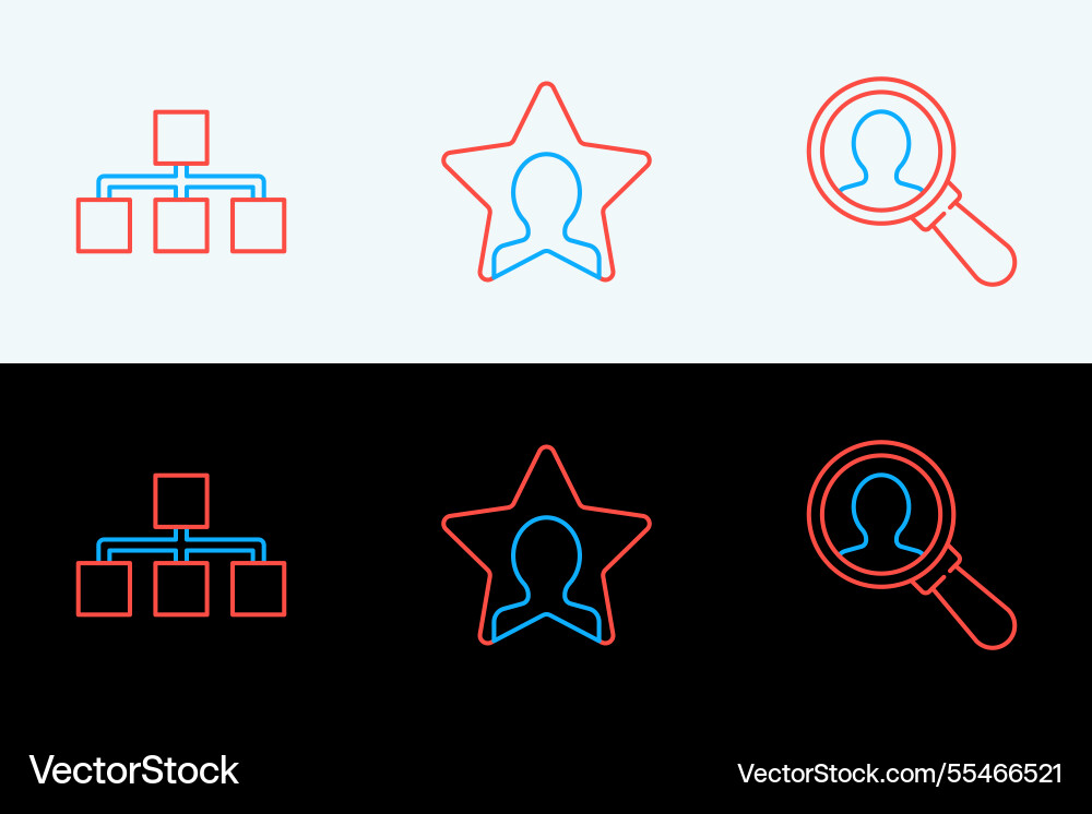 Set line magnifying glass for search hierarchy Vector Image