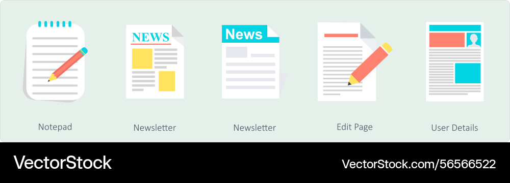 A set of 5 communication icons as notepad Vector Image