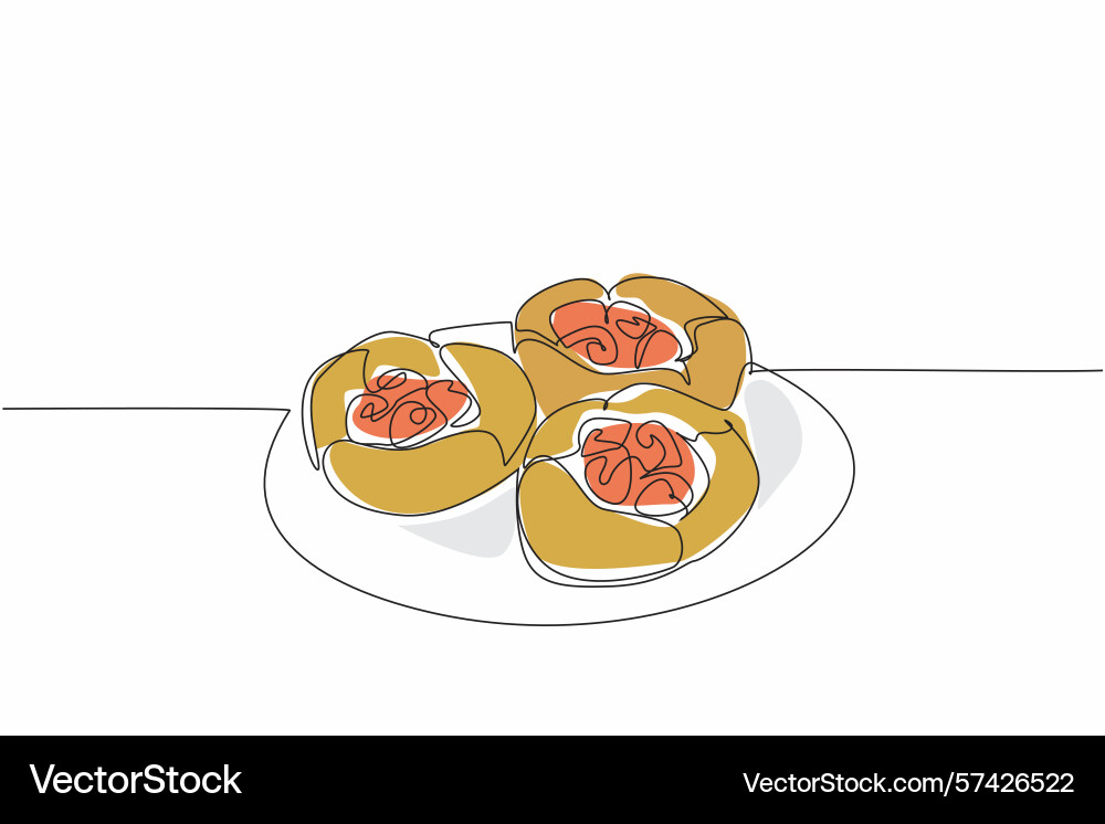 Continuous one line drawing 3 raspberry popovers Continuous one line drawing 3 raspberry popovers vector image