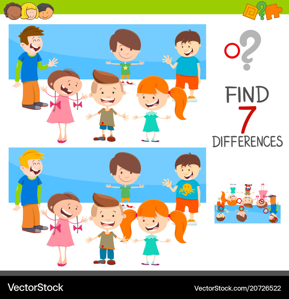 Differences game with children characters Vector Image