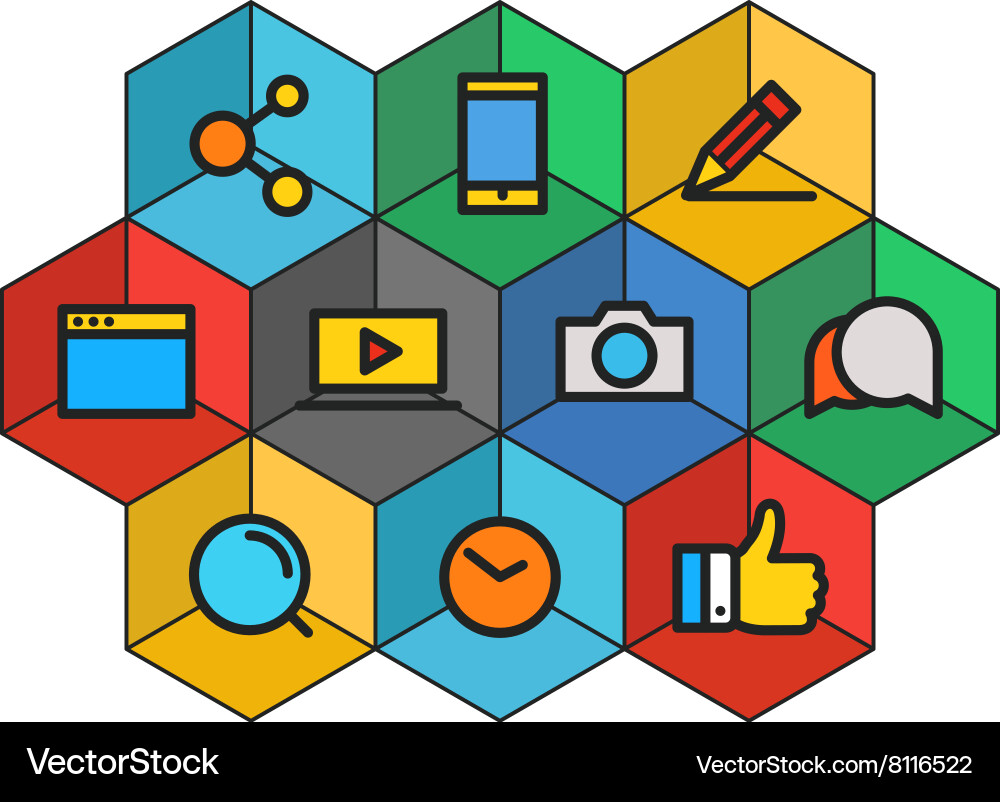 Different color icons lineart colorful vector image