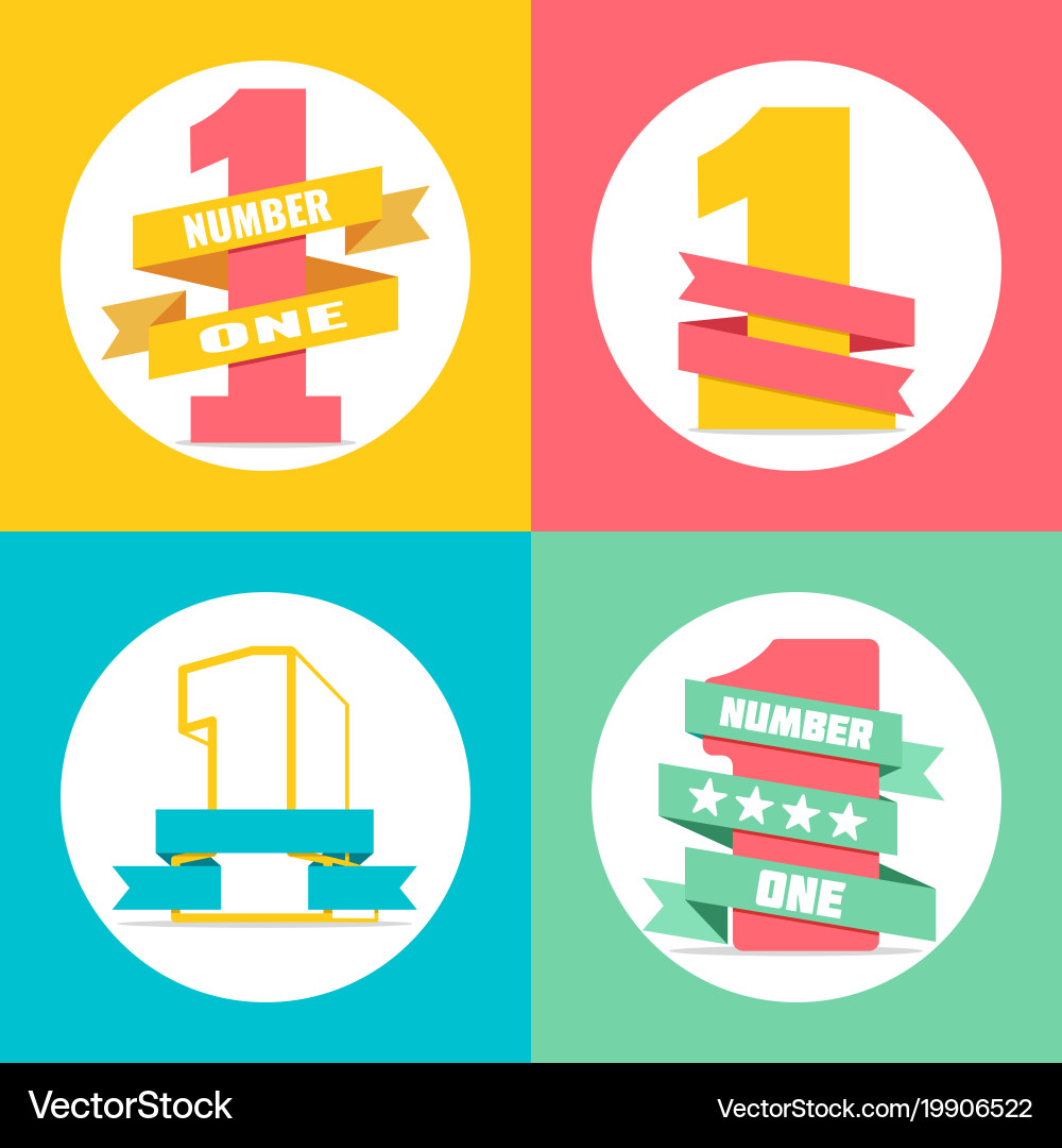 Flat number one with ribbon set vector image
