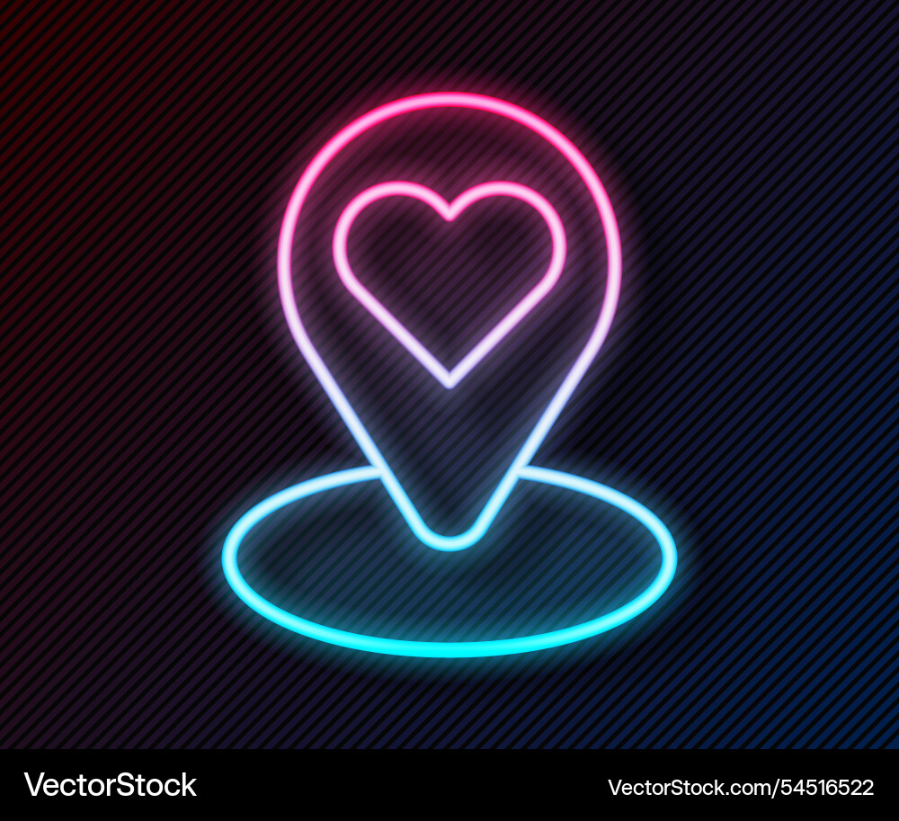 Glowing neon line map pointer with heart icon Glowing neon line map pointer with heart icon vector image
