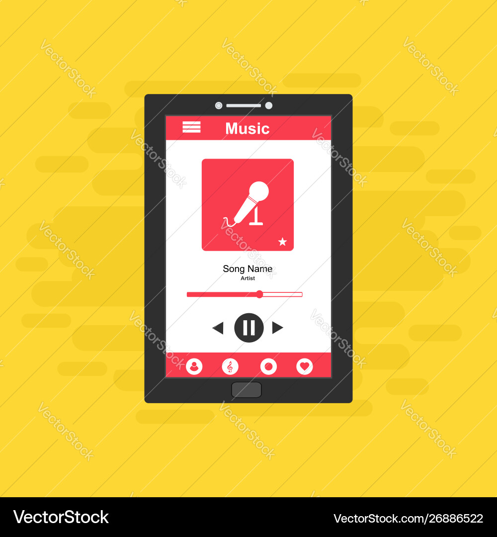 Media player application app template with flat Media player application app template with flat vector image