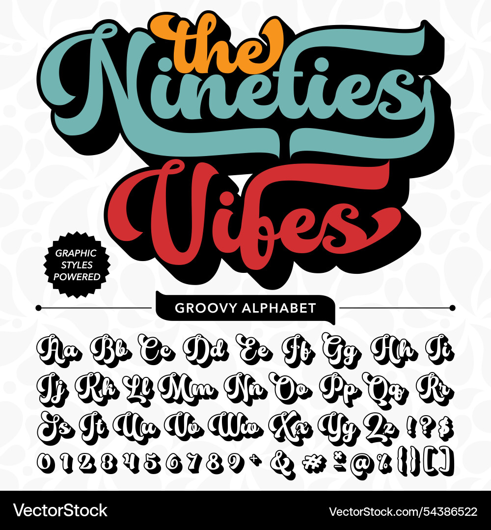 Retro groovy script vintage bold font alphabet vector image