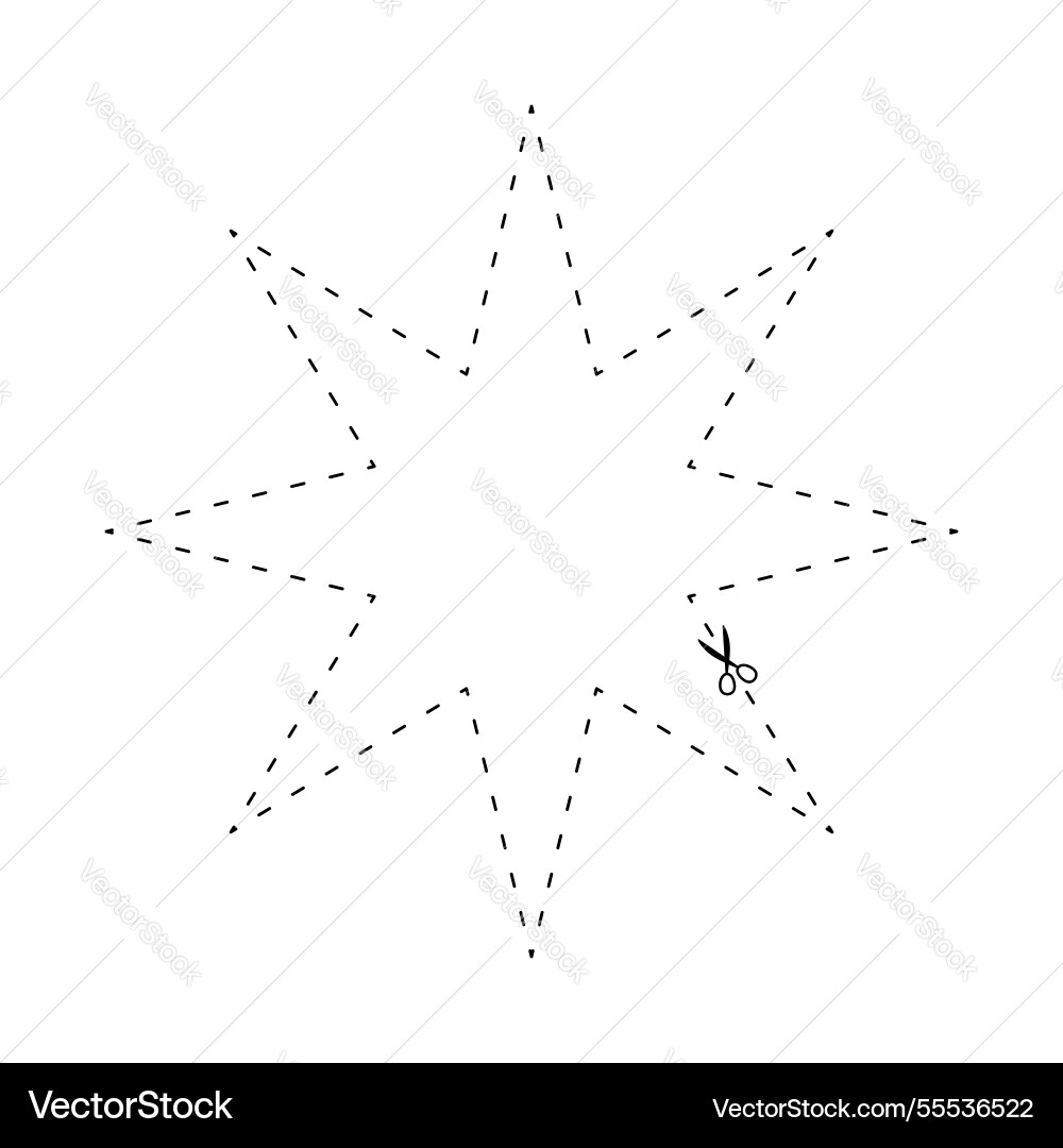Scissors on dashed line star shape dash Scissors on dashed line star shape dash vector image