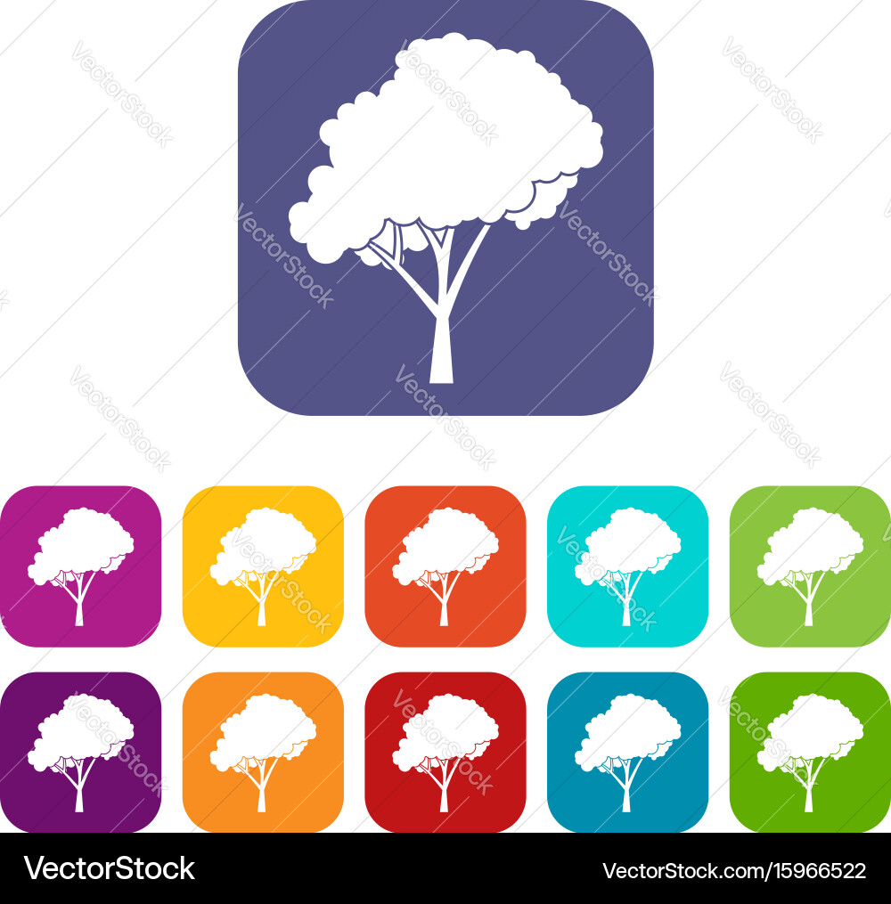 Tree with a rounded crown icons set vector image