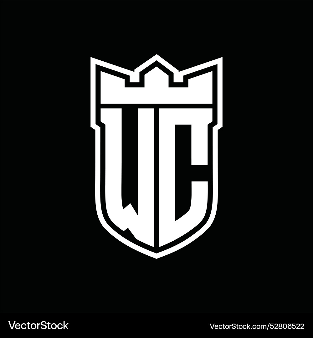 Wc logo shield shape with geometric crown inside Wc logo shield shape with geometric crown inside Vector Image