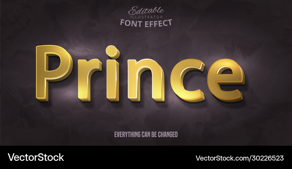 3D Prince Font Effect - Metallic Gold Vector Image