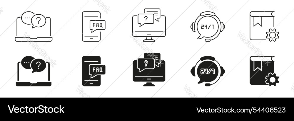 Customer support service tools and faq line Customer support service tools and faq line vector image