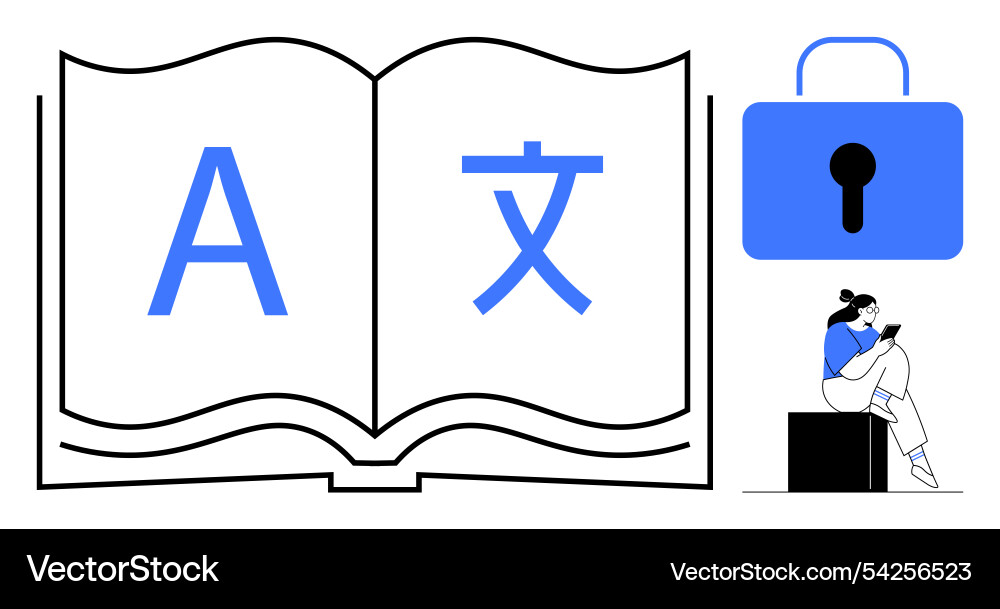 Language learning and security concept with open vector image