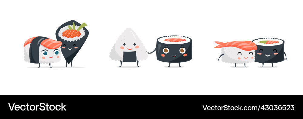 Lustiges Sushi Konzept Design mit Figuren Lustiges Sushi Konzept Design mit Figuren vektorbild