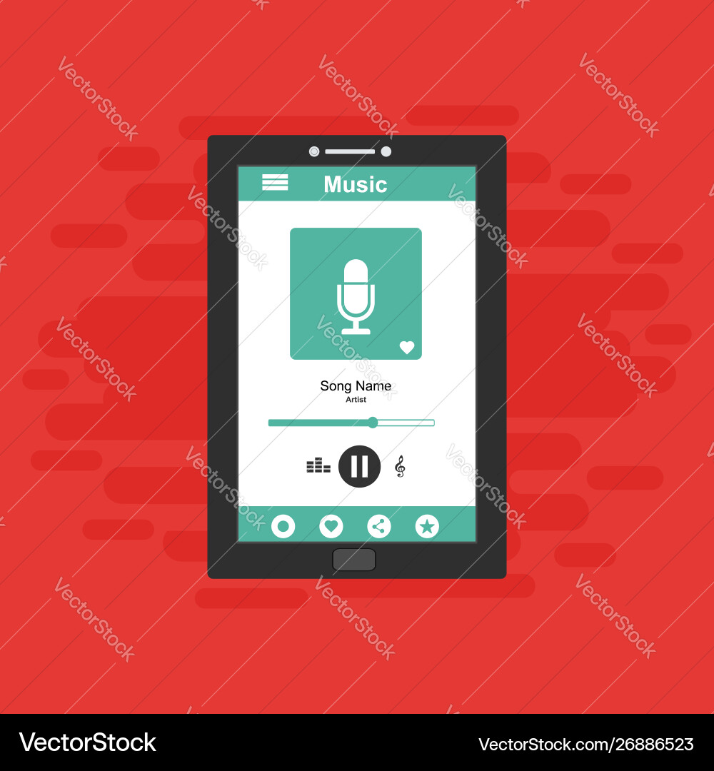 Media player application app template with flat Media player application app template with flat Vector Image