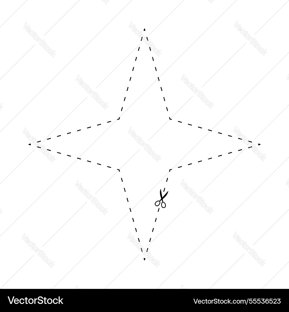 Scissors on dashed line star shape dash Scissors on dashed line star shape dash vector image