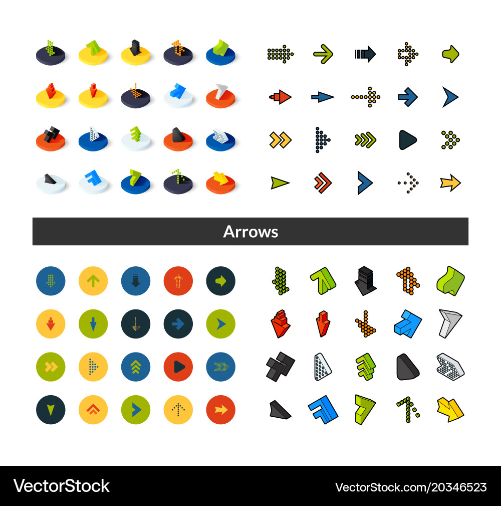 Set of icons in different style - isometric flat vector image