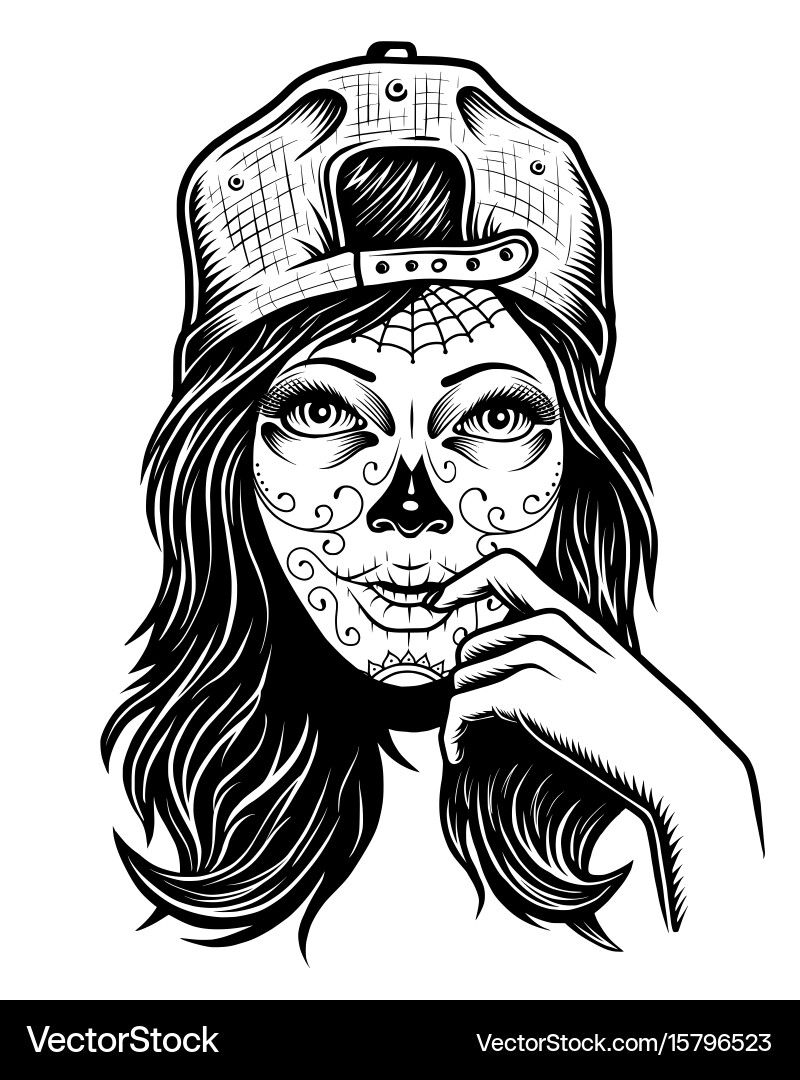 Sugar Skull Girl with Cap Vector Image