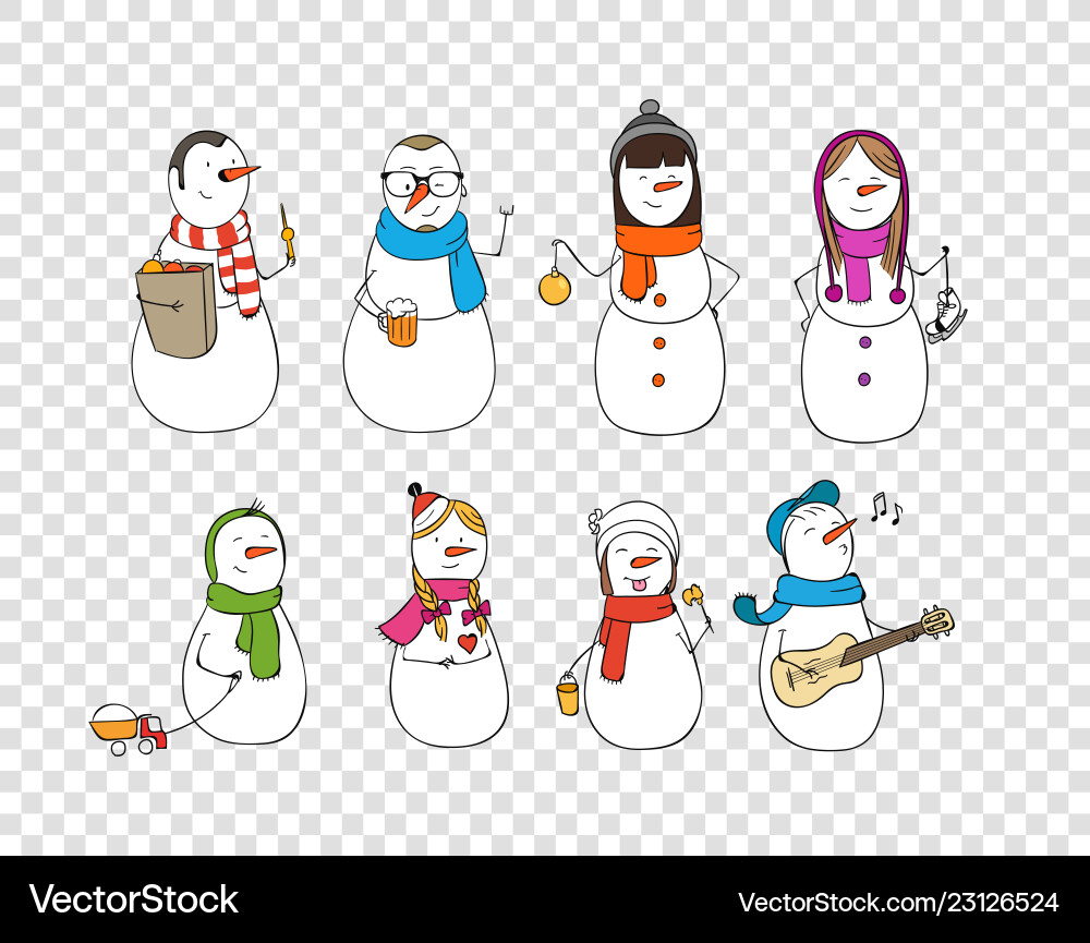 Cute Snowman Character Set Vector Image