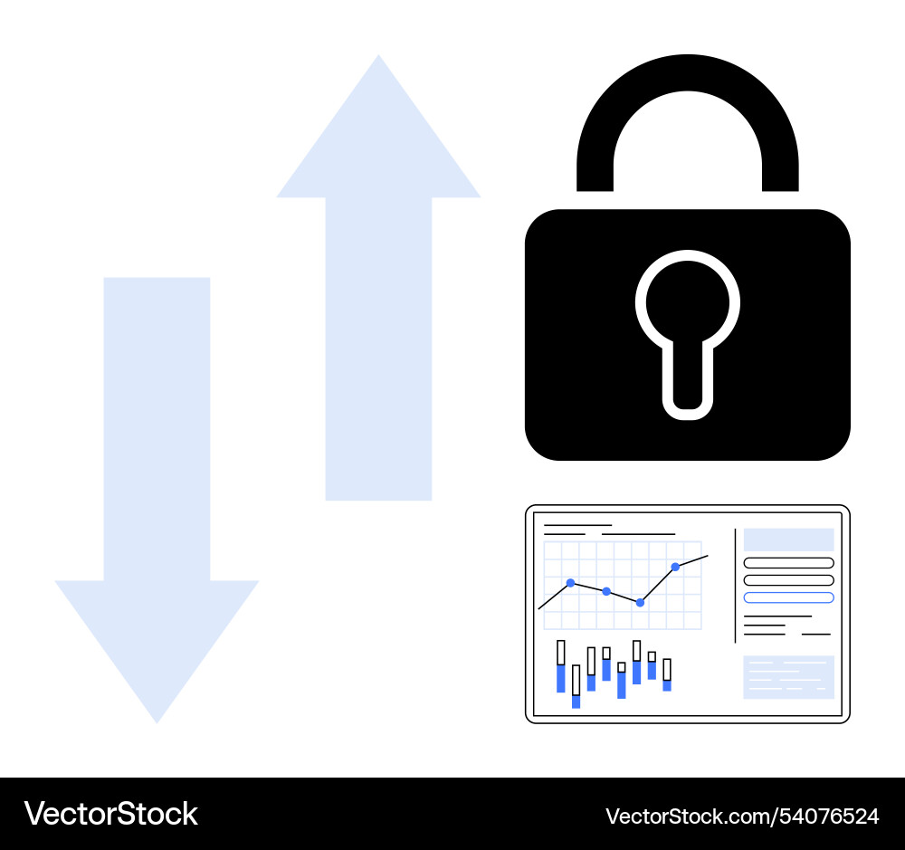 Data security in financial analytics with lock Data security in financial analytics with lock vector image