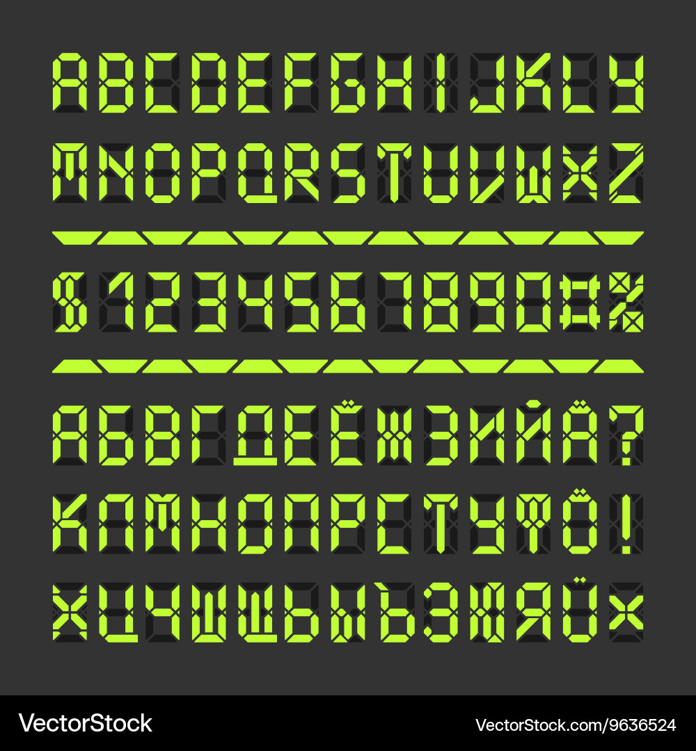 Digital led font alphabet letters and numbers Vector Image