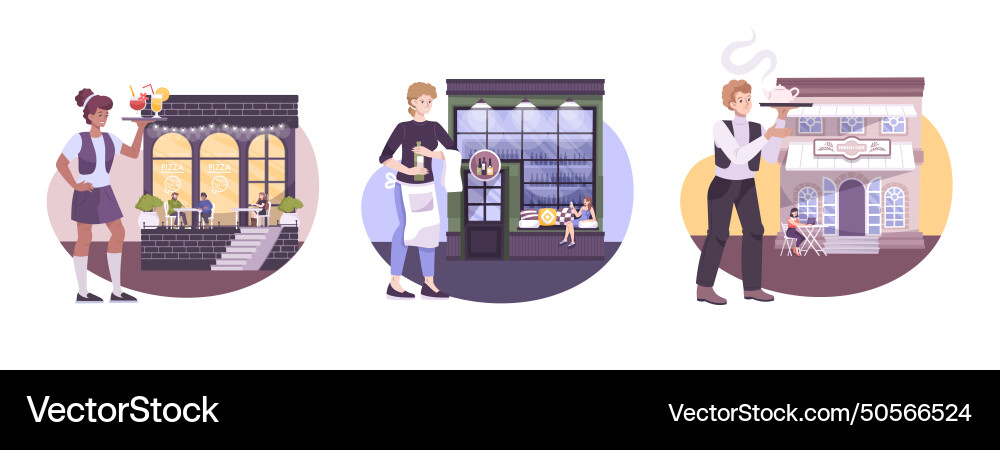 Facades composition flat set Royalty Free Vector Image
