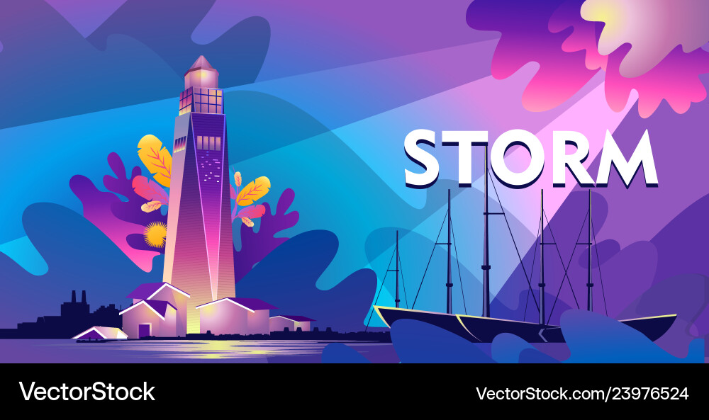 Lighthouse wave banner vector image