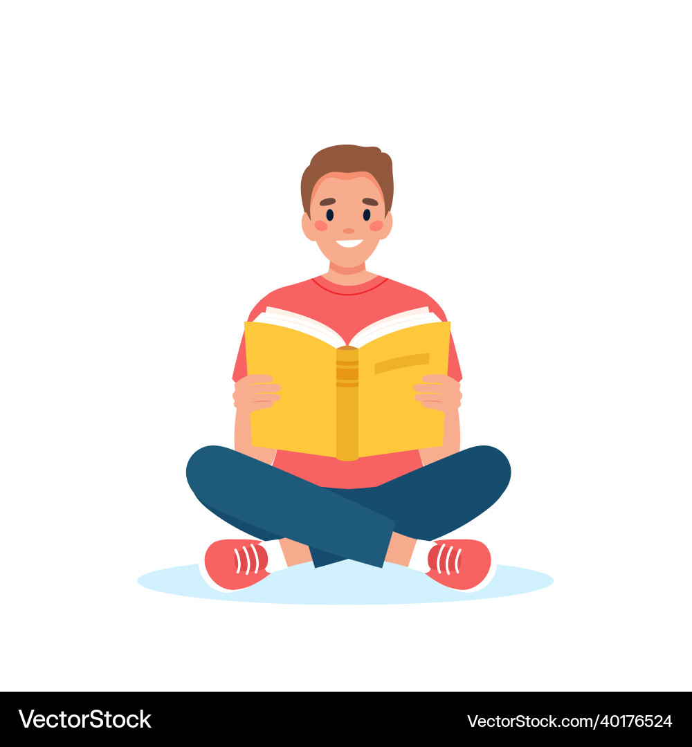 Man reading book while sitting learning vector image