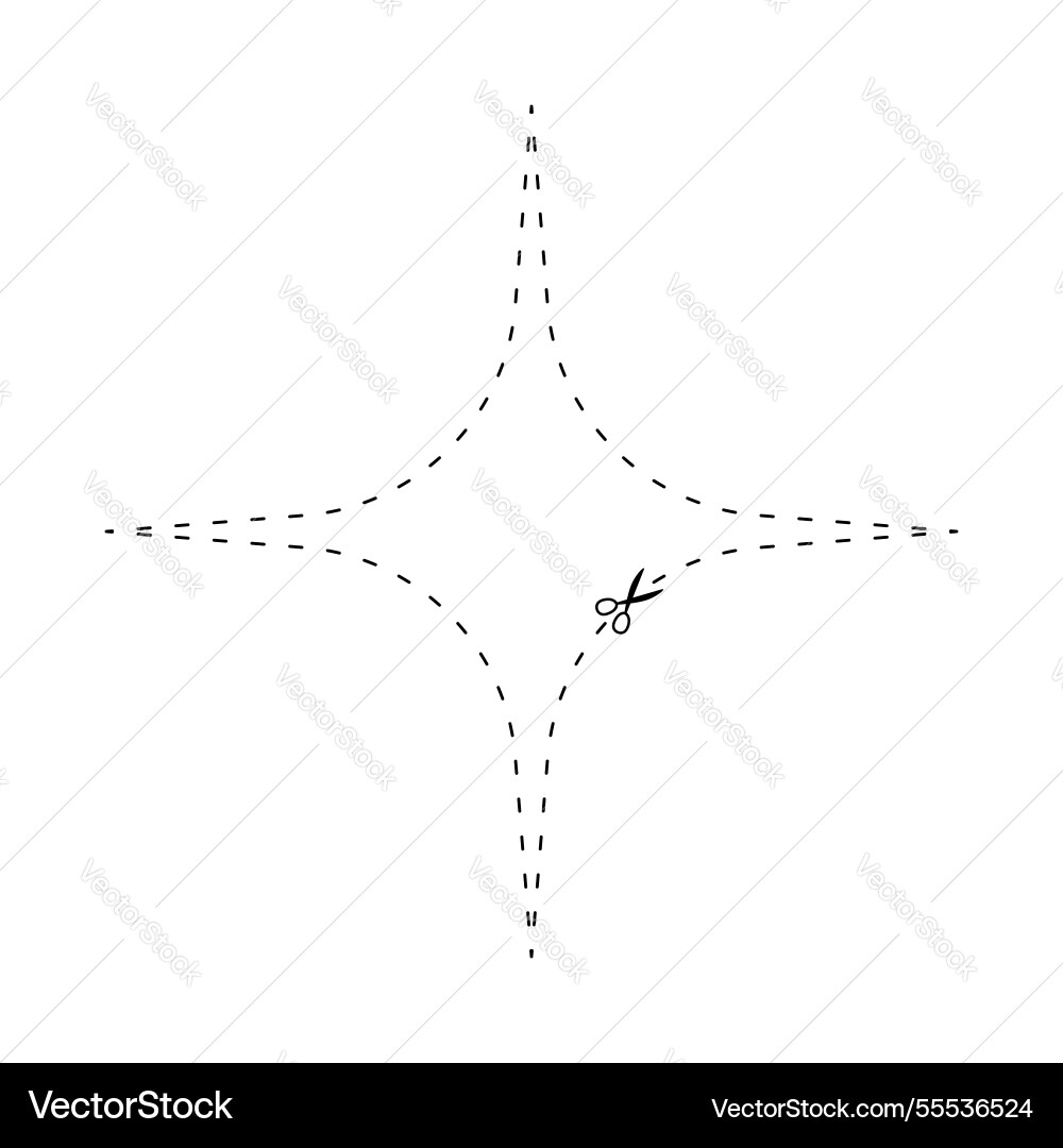 Scissors on dashed line star shape dash Scissors on dashed line star shape dash vector image