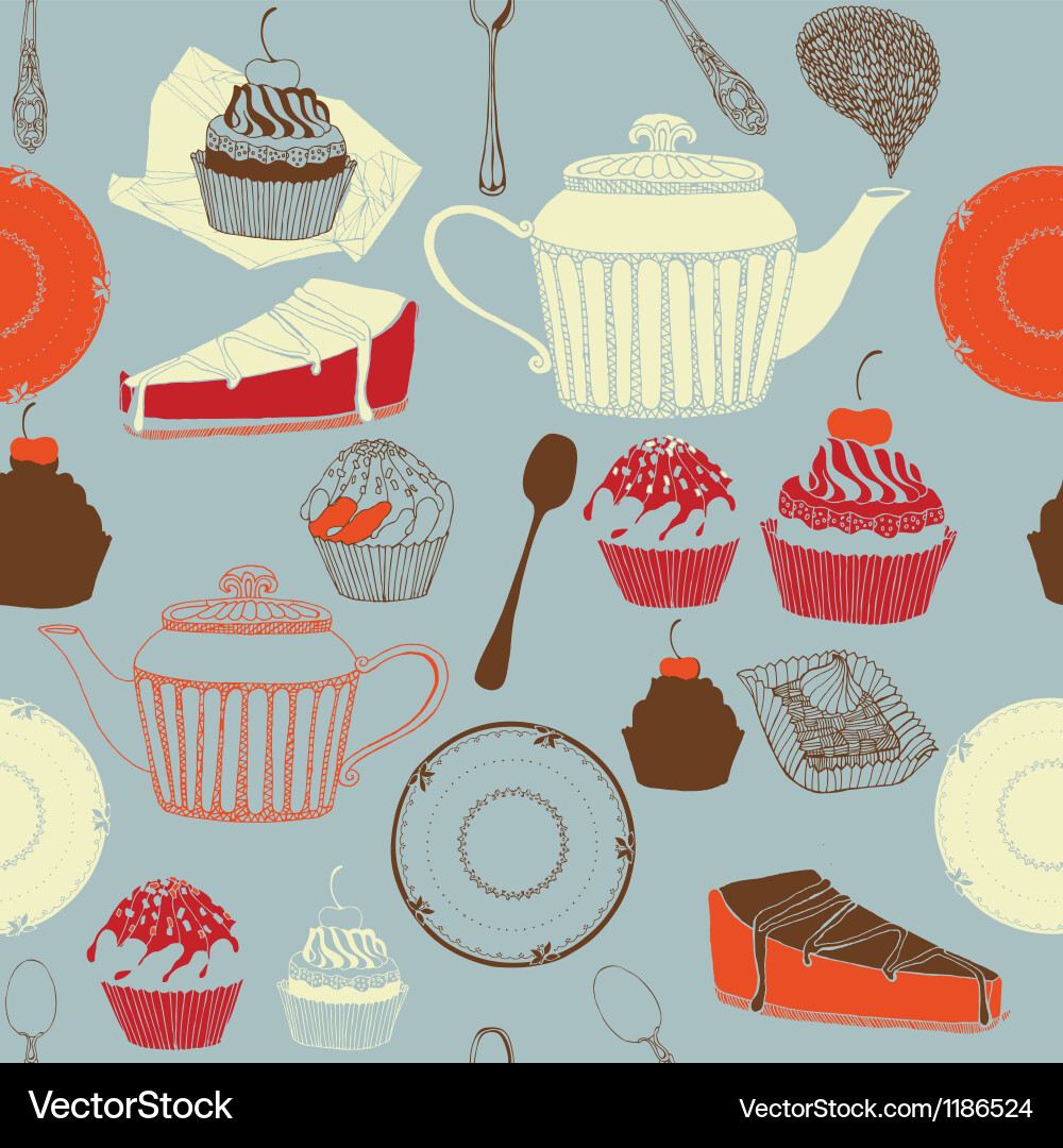 Tea and cakes seamless pattern Royalty Free Vector Image