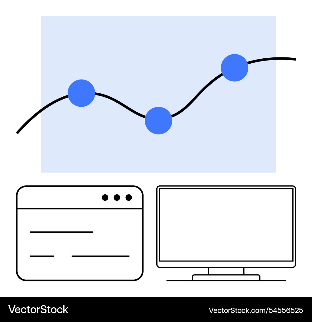 Analyzing web data on computer monitor with graph Analyzing web data on computer monitor with graph vector image