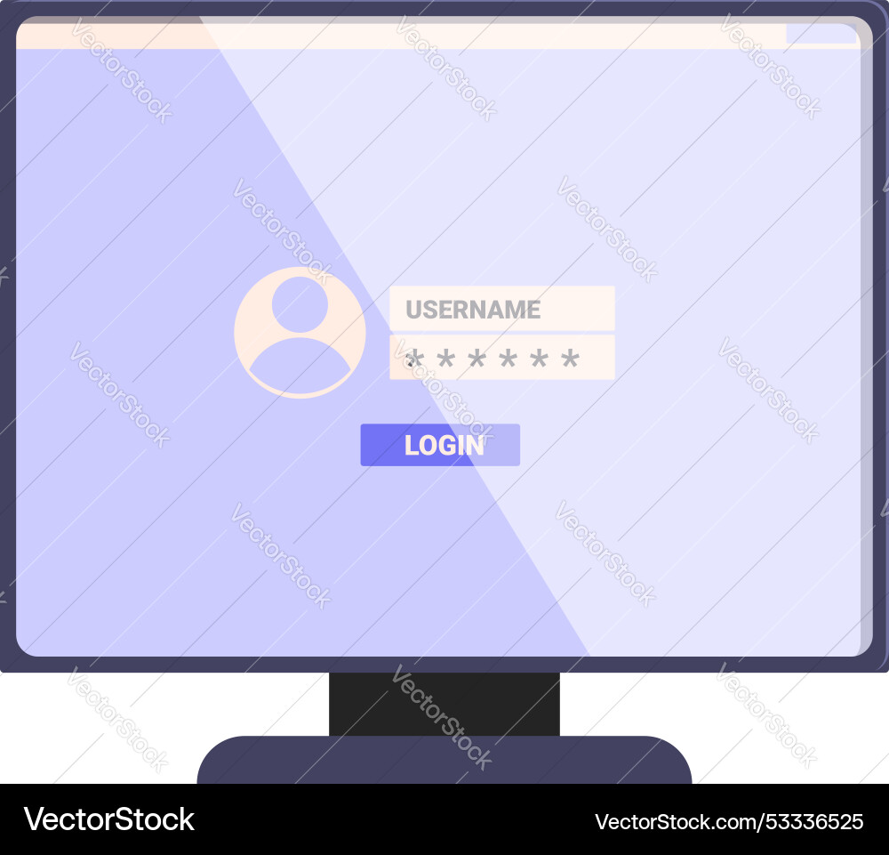 Computer monitor displaying a login screen Vector Image