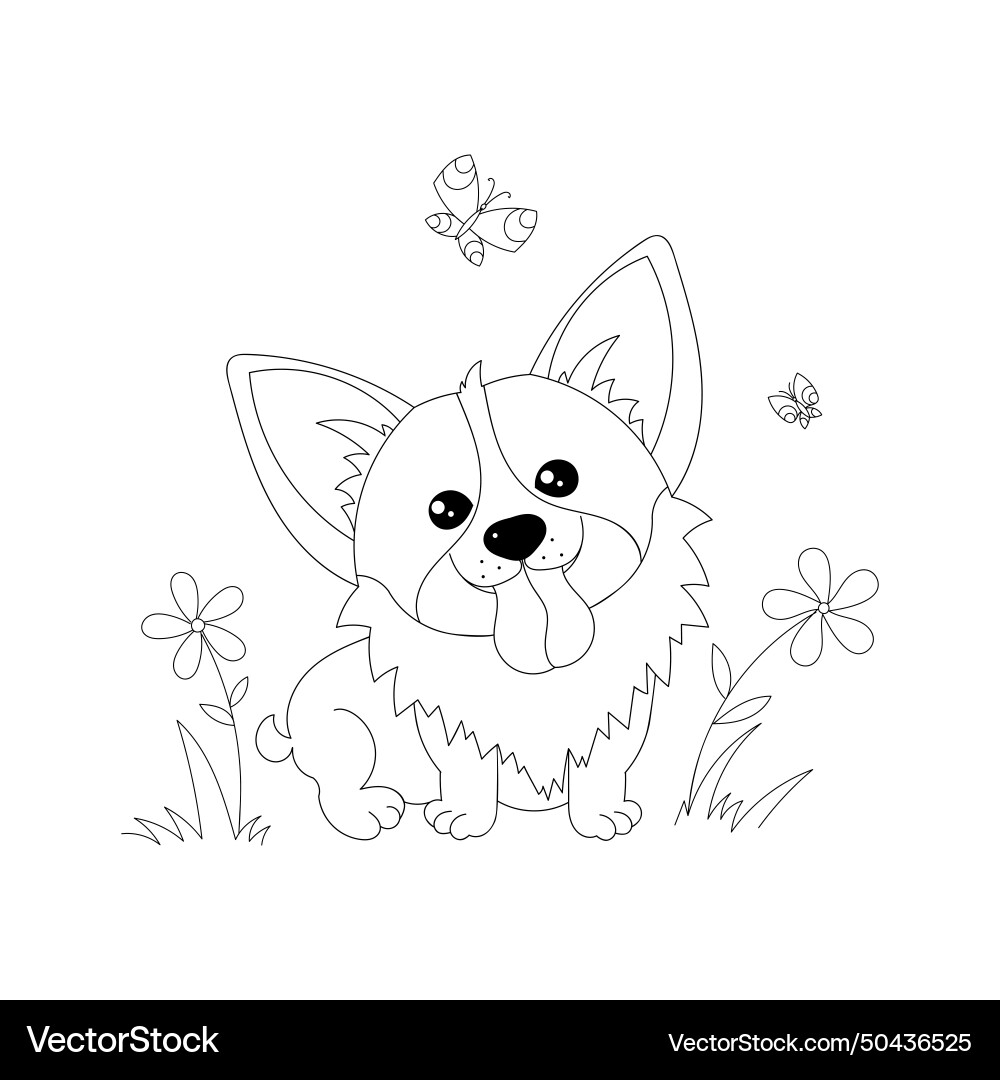 Corgi puppy black and white linear image – Royalty-Free Vector | VectorStock, image size:1000x1080