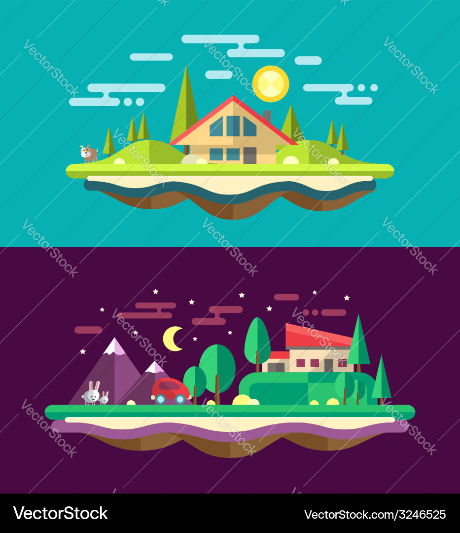 Moderne flache Design konzeptionelle Landschaft mit Bau Moderne flache Design konzeptionelle Landschaft mit Bau vektorbild