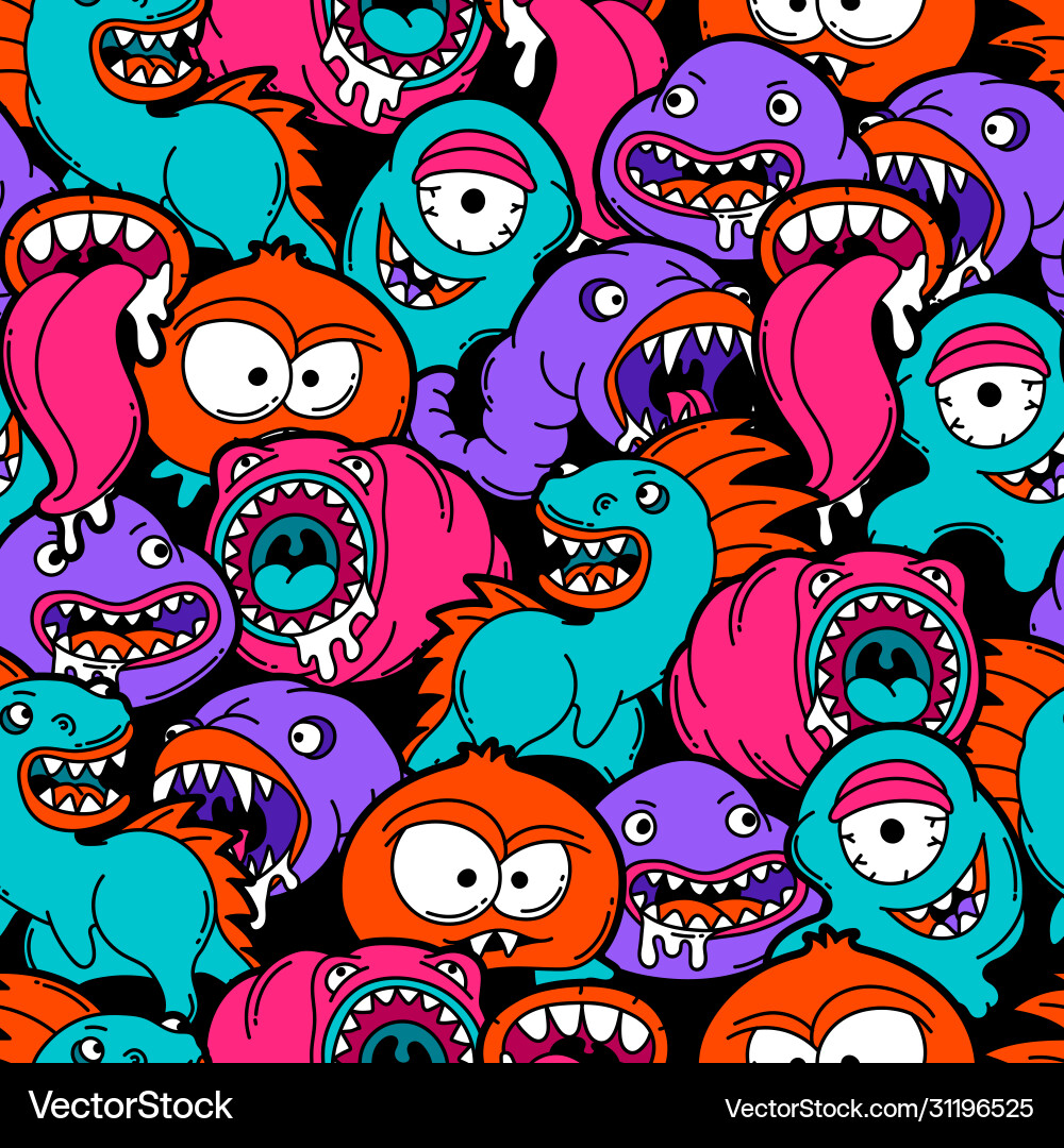 Seamless pattern with cartoon monsters Royalty Free Vector