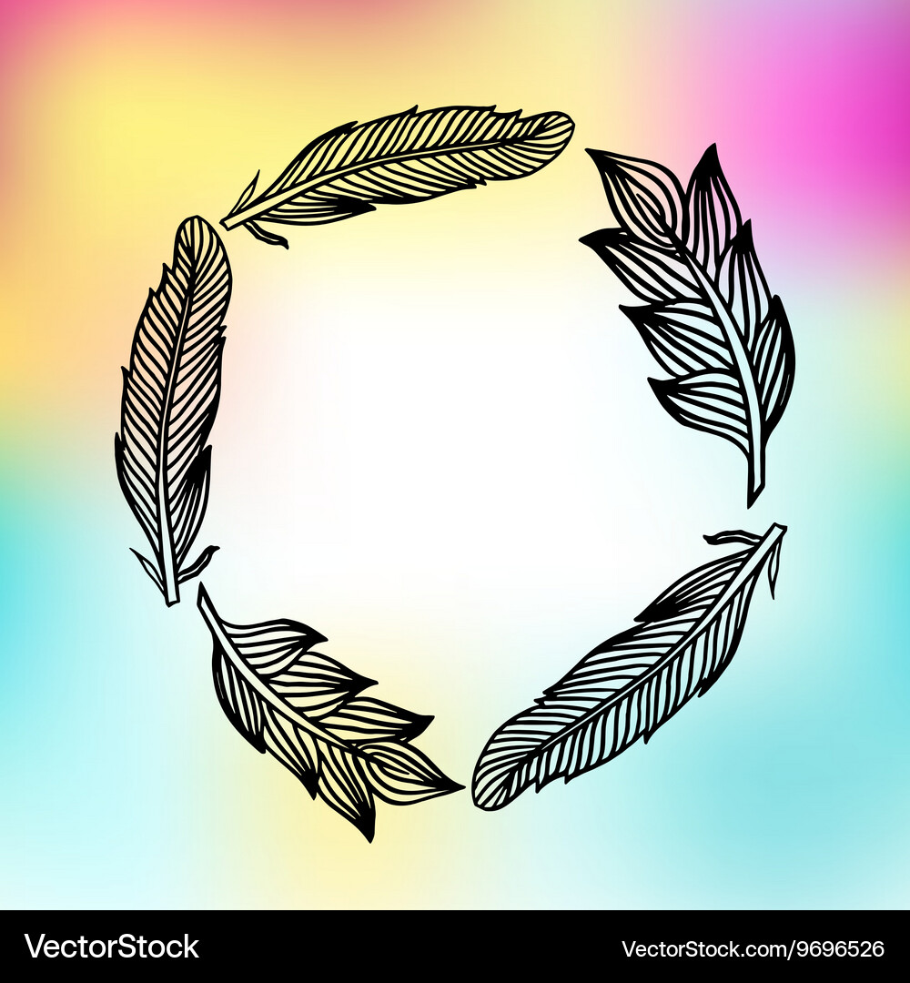 Feathers frame with colorful print Vector Image