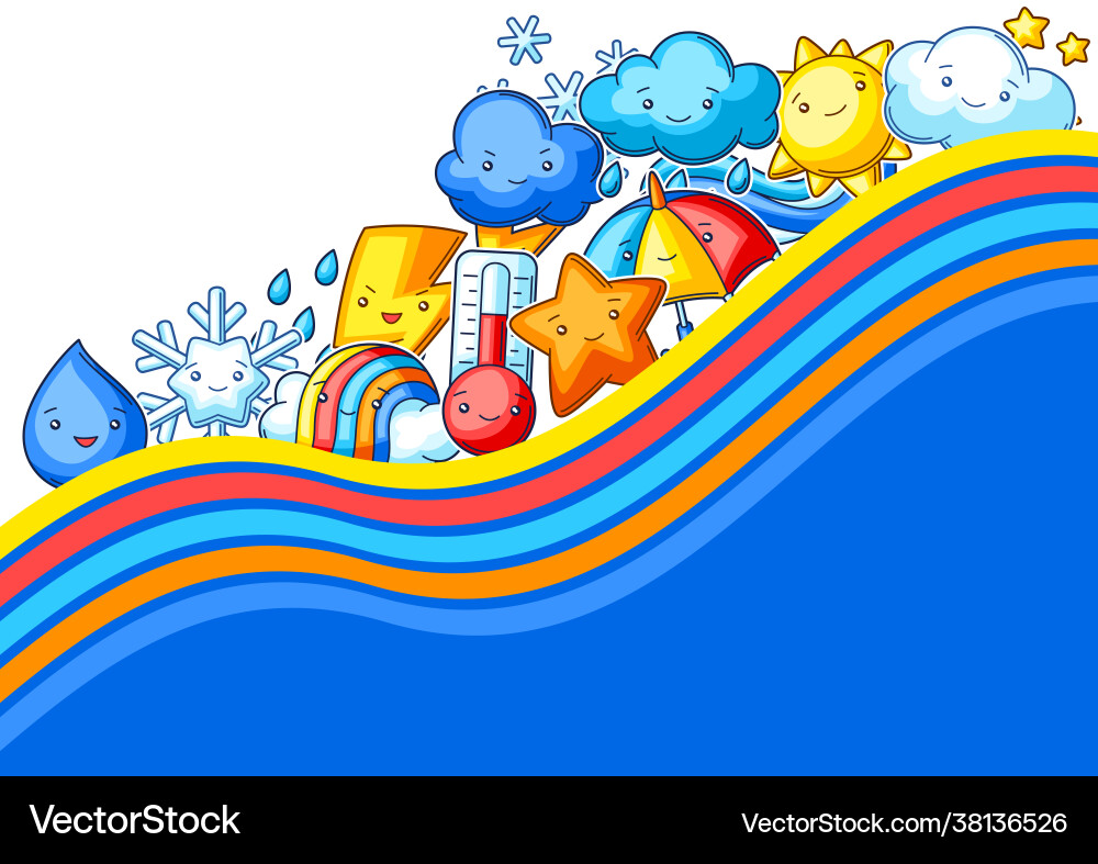 Kawaii Weather Icons - Rainy Rainbow Vector Image