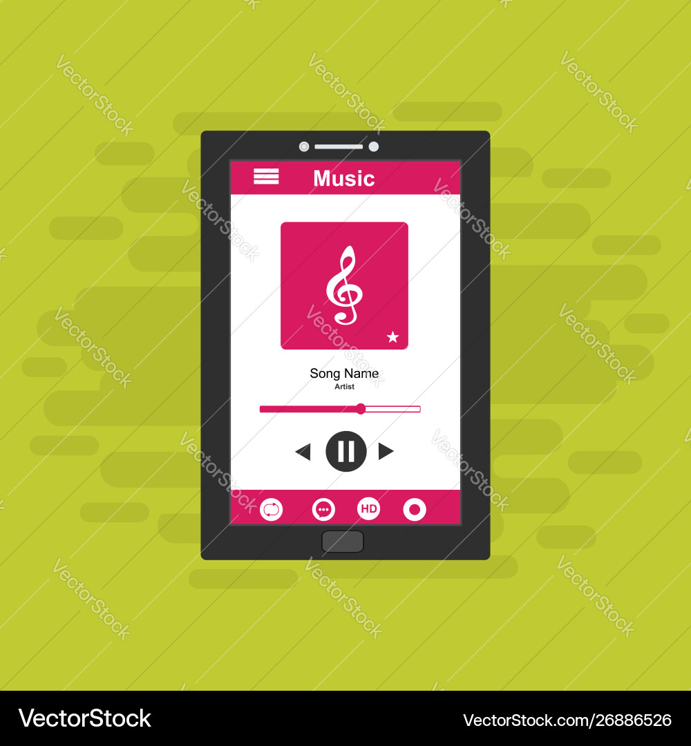 Media player application app template with flat Media player application app template with flat vector image