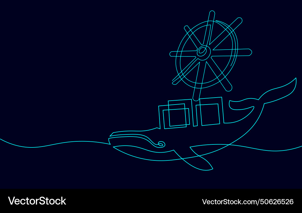 One continuous line wheel helm computer developer One continuous line wheel helm computer developer vector image