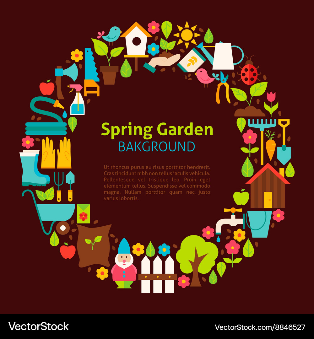 Flat circle collection of spring garden objects Vector Image