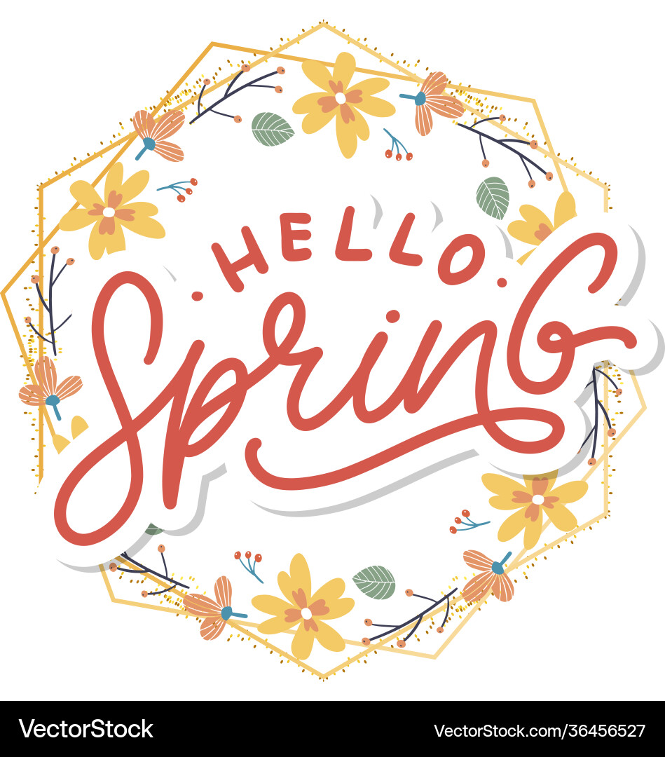 Hello spring flowers text background frame vector image